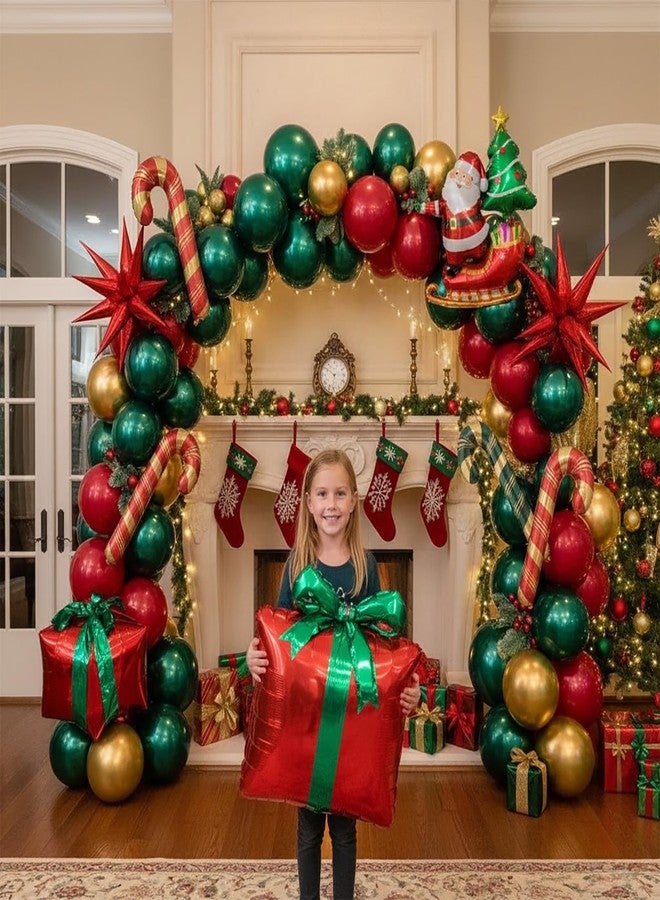 kozee Christmas party Decorations with Emerald Green Red and Gold balloon arch & Santa Candy Cane Star 4D Square gift ribbon foil balloons for Winter Christmas new years eve party Decorations - Image 4